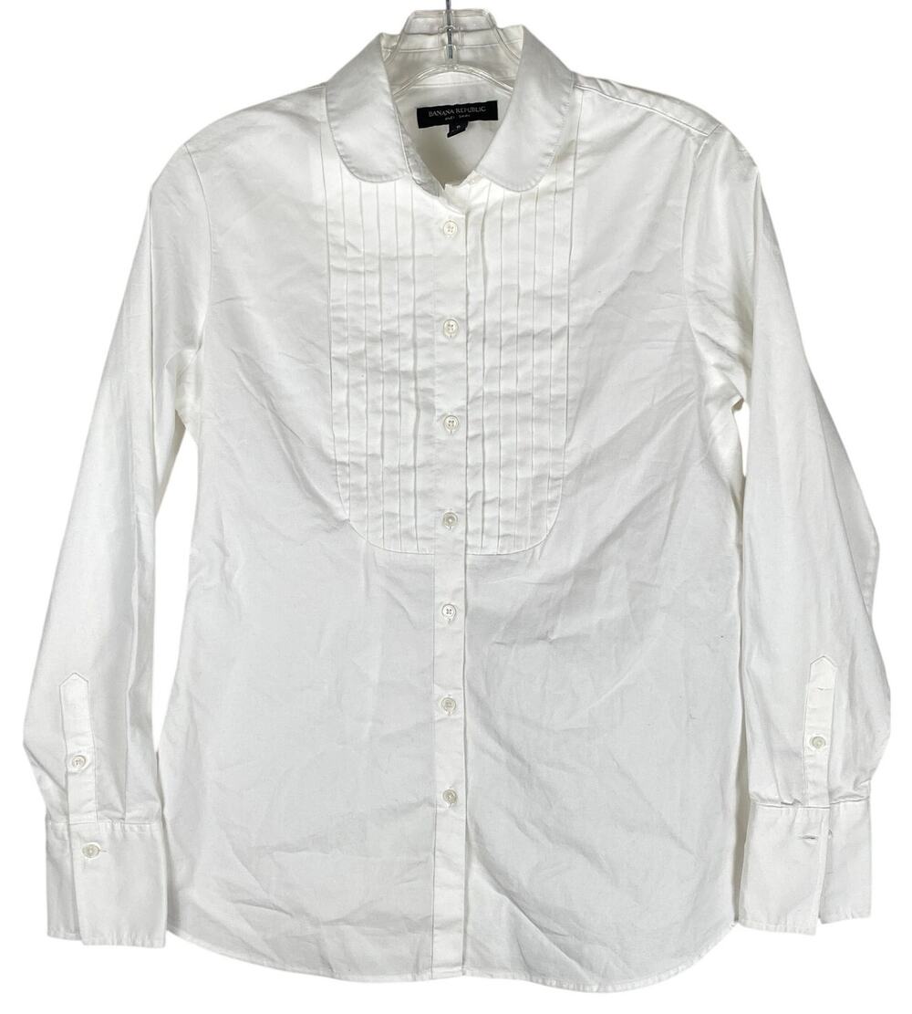 Banana Republic Riley White Tuxedo Shirt Women 6 Pintuck Bib Preppy Work Classic